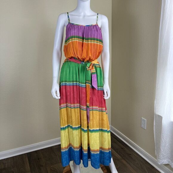 Current Air Women's Size XS Rainbow Pleated Cami Slip Maxi Dress Resort Coastal - Picture 12 of 14